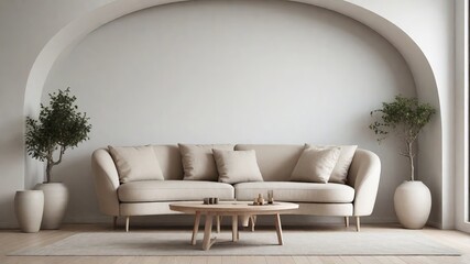 Contemporary Comfort: Curved Loveseat Sofa Against White Wall in a Modern Scandinavian Living Room - Interior Design Inspiration