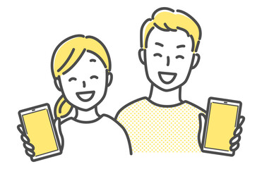 illustration of couple having smart phone