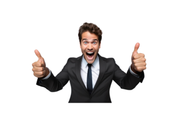 Male businessman expressing joy isolated on transparent background