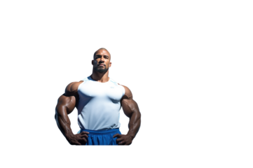 Male bodybuilder showing muscles on transparent background