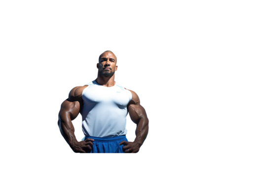 Male bodybuilder showing muscles on transparent background