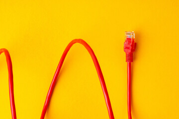 Network cable on yellow background studio shot