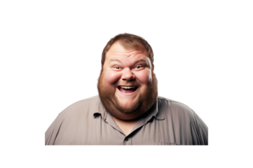 Fat man smiling isolated on transparent background.