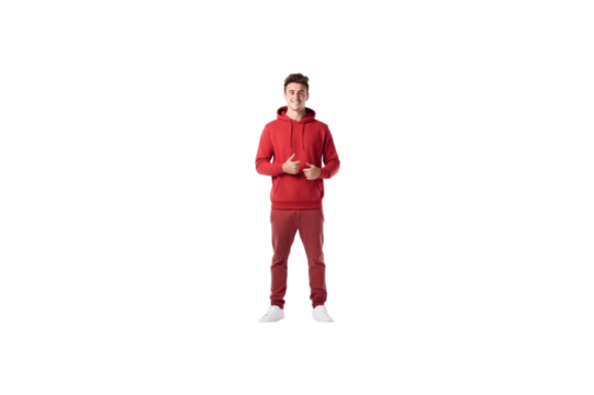 Handsome young man in red casual clothes on isolated transparent background.