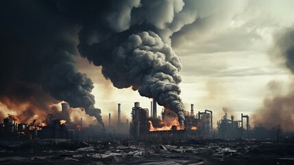 a large factory with smoke coming out of it - Powered by Adobe