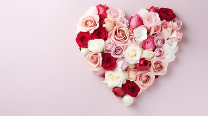Valentine's Day background with heart shape made of colorful roses