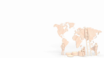 The Business man and world map 3d rendering.