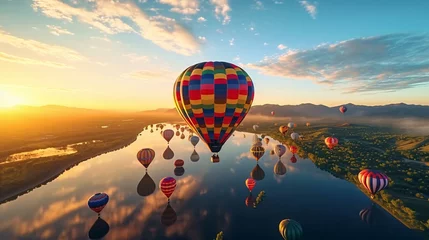 Foto op Canvas a group of hot air balloons in the sky © KWY