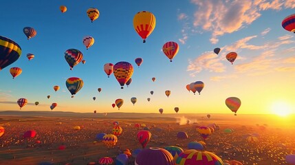a group of hot air balloons in the sky - obrazy, fototapety, plakaty