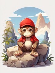 cute monkey cartoon for stickers, print, representation, etc. AI generated