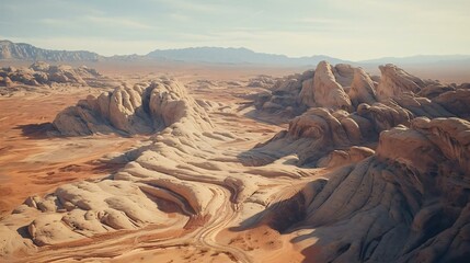 a desert landscape with mountains - obrazy, fototapety, plakaty
