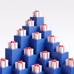 Outstanding White gift box standing one put on Blue color stage mock up. Christmas idea concept Celebration. 3D Rendering.
- 682676426