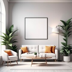 modern bright room with empty white frame 3 d rendering modern bright interior