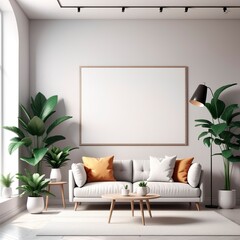 modern living room interior with sofa and plant in white frame