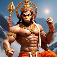 vector illustration of Hindu god Lord Hanuman - obrazy, fototapety, plakaty