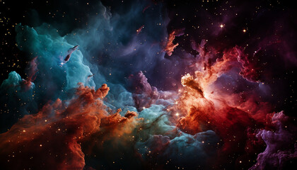Mesmerizing interstellar clouds in a vivid nebula with sparkling stars