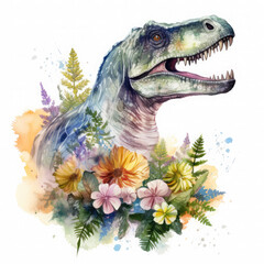 Spinosaurus and flower Illustration, Generative Ai