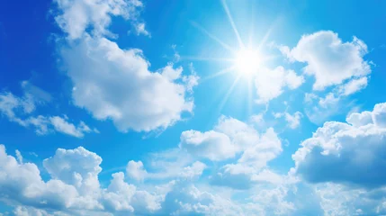 Foto op Plexiglas Background of blue sky and white clouds with the sun © Veniamin Kraskov
