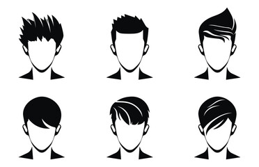 Male hairstyle silhouettes vector art, Boy haircut black silhouette clipart bundle - obrazy, fototapety, plakaty
