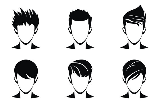 Male Different hairstyle silhouettes vector bundle, Various haircut clipart collection