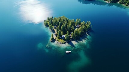 Fototapeta na wymiar an island with trees and a boat
