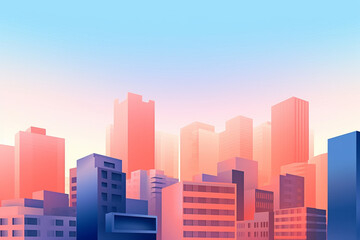 Fototapeta premium Minimal colorful graphic illustration art of tall building cityscape on a clear blue sky background. Generative AI.