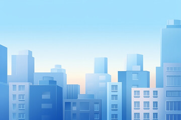 Minimal colorful graphic illustration art of tall building cityscape on a clear blue sky background. Generative AI.