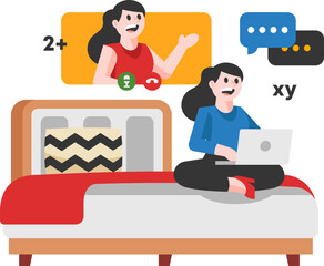 Woman in Online Education Illustration