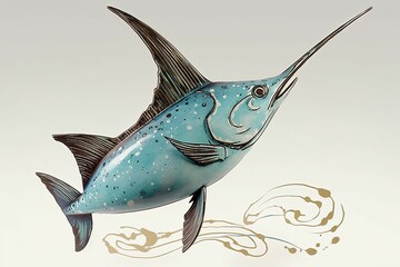 stain blue swordfish - obrazy, fototapety, plakaty