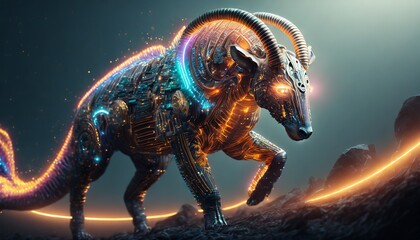 hybrid creatures that blend elements of animals with futuristic cybernetic enhancem