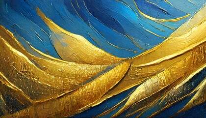 golden blue backround and texture; oil painting on canvas, illustration