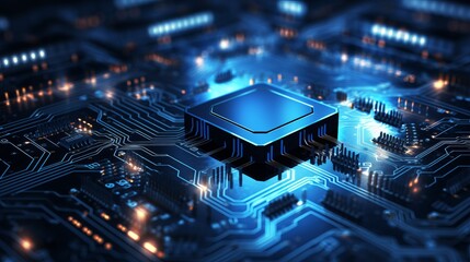 A macro image of a processor or a graphic card and electronic circuit, technological device storing...