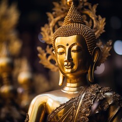 buddhist little buddha statue made of gold - closeup