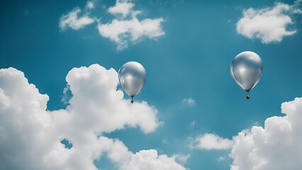 Obraz premium AI generated illustration of silver helium balloons floating in a blue sky