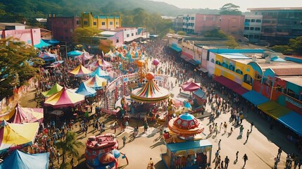 a group of people walking around a city
