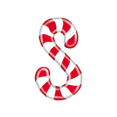 English alphabet made of candy canes letter S