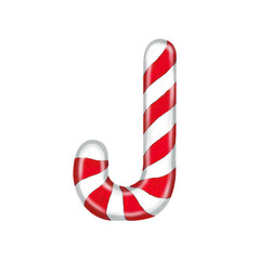 English alphabet made of candy canes letter J