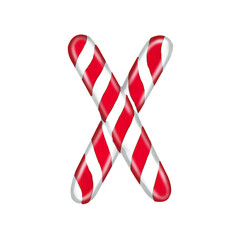 English alphabet made of candy canes letter X