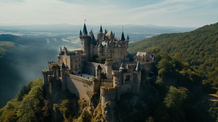 a castle on a cliff with Hohenzollern Castle in the background