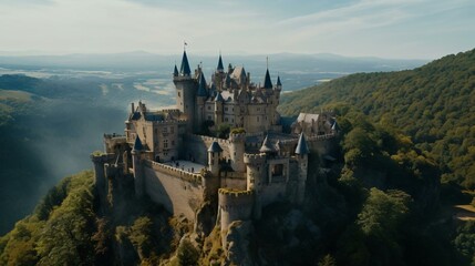 Fototapeta premium a castle on a cliff with Hohenzollern Castle in the background