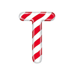 English alphabet made of candy canes letter T