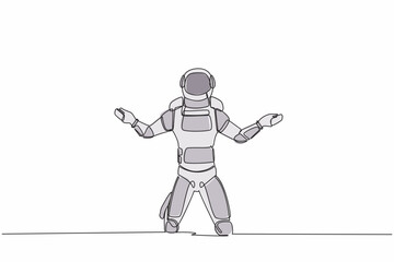 Single one line drawing astronaut despair suffer grief. Sad gesture expression. Depression due to space company bankruptcy. Cosmic galaxy space. Continuous line draw graphic design vector illustration