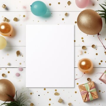 Blank White Invitation Card To A Kids Birthday - Mockup Template