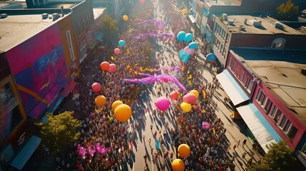 a tree with balloons in the air