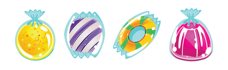 Sweet or Candy in Glossy Colorful Wrap Vector Set