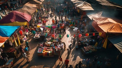 a crowded street with tents