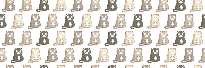 Banner with cute cartoon kittens in grayscale. Illustration in a flat style.