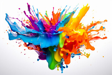 Multicolored liquid splashing into the air on white background.