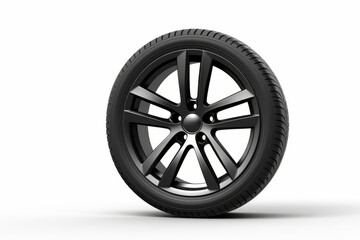 Fototapeta premium Black tire on white background with shadow of the tire.