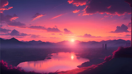 Fototapeta premium Beautiful views of nature at sunrise or sunset, ai generated 